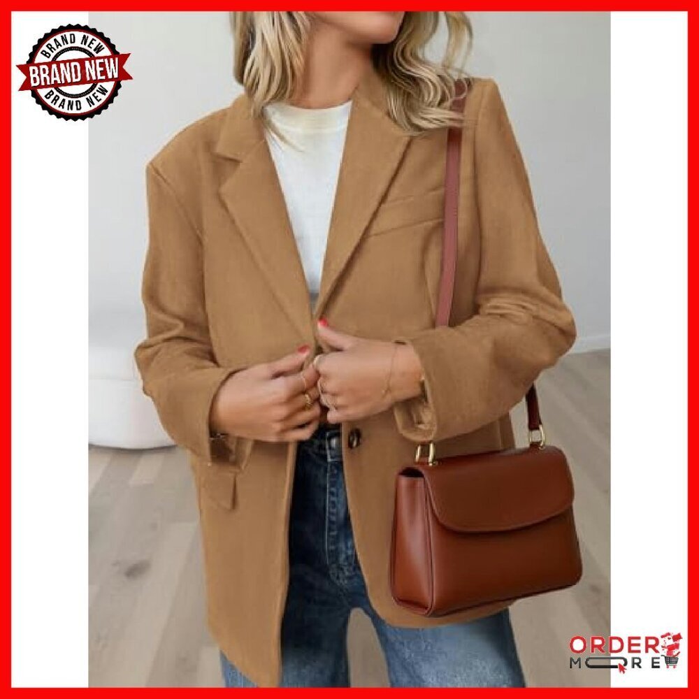 Oversized Faux Suede Blazer Women's Business Casual Work Jacket - Picture 5 of 8